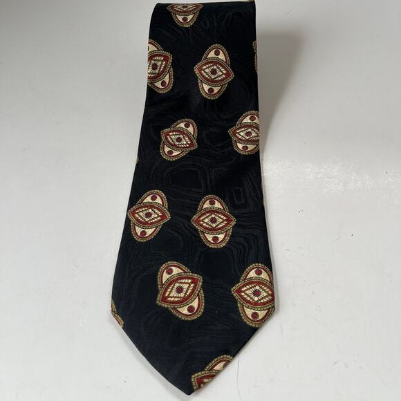 Robert Talbott Studio Silk Tie Hand Sewn Black Red Cream Geometric Rutland's - Picture 10 of 11